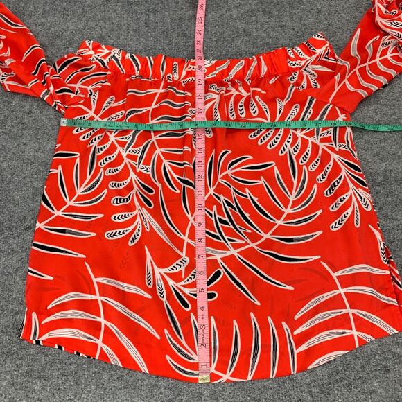 Halogen Off Shoulder Blouse Womens S Small Poppy Leaf Crop Top Mid Sleeve Shirt - Picture 3 of 8